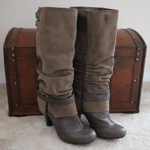 Tan/brown heeled mid calf boots